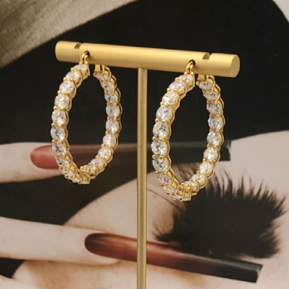 Inside Outside 23.20CTW Diamond 14K Gold Sterling Silver Hoop Earrings